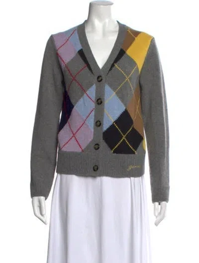 Pre-owned Ganni Plaid Print V-neck Sweater In Multicolor