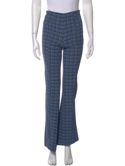 Pre-owned Ganni Plaid Print Wide Leg Pants In Blue