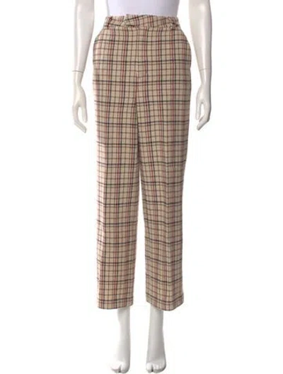 Pre-owned Ganni Plaid Print Wide Leg Pants In Neutral