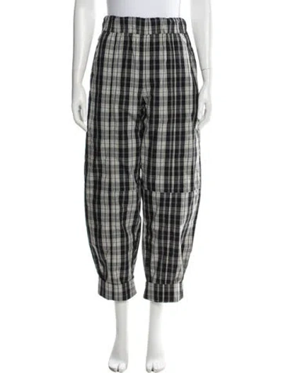 Pre-owned Ganni Plaid Print Wide Leg Pants W/ Tags In Black