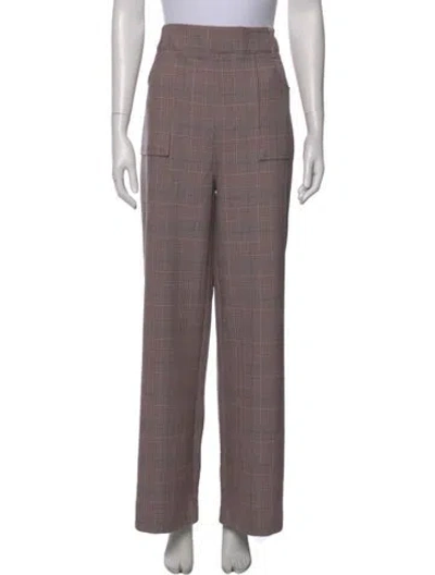 Pre-owned Ganni Plaid Print Wide Leg Pants W/ Tags In Pink