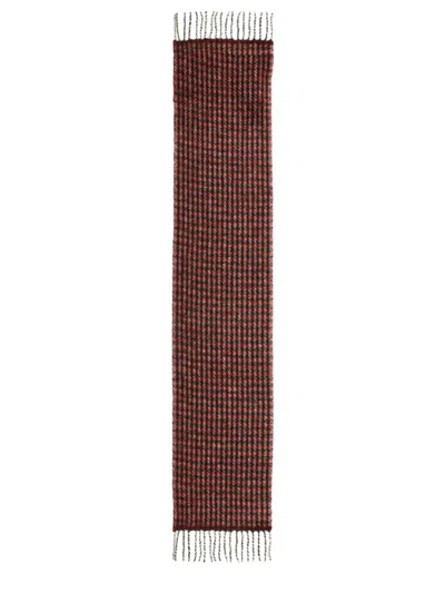 Ganni Red Check Fringed Scarf In Multi