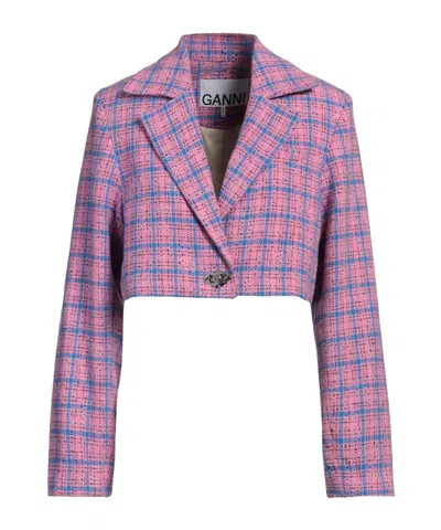 Ganni Plaid Single-breasted Blazer In Purple