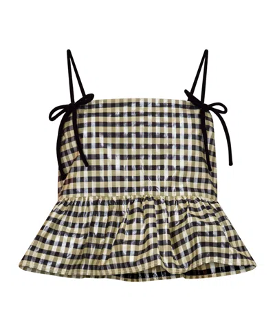 Ganni Plaid Suspenders In Brown