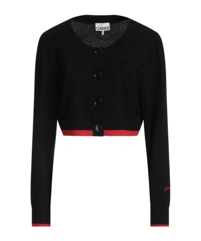 Ganni Plain Colour Cardigan In Black