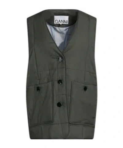 Ganni Plain Colour Gilets In Green