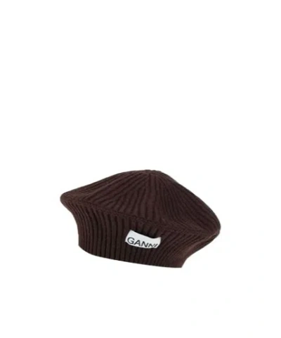 Ganni Plain Colour Hats In Brown