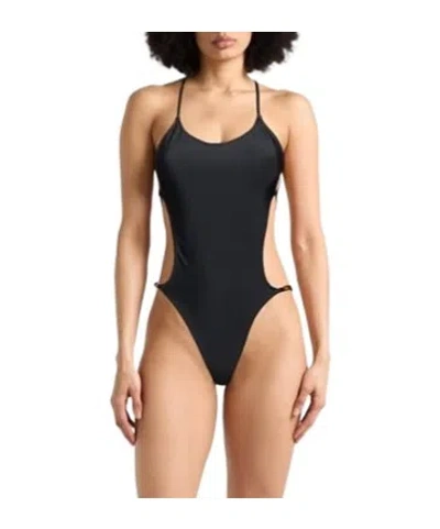 Ganni Plain Colour One-piece Swimsuits In Black