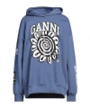 Ganni Plain Colour Pullover Sweatshirt With Print In Blue