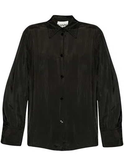 Ganni Shirt Tied At The Sides With Drawstrings In Black