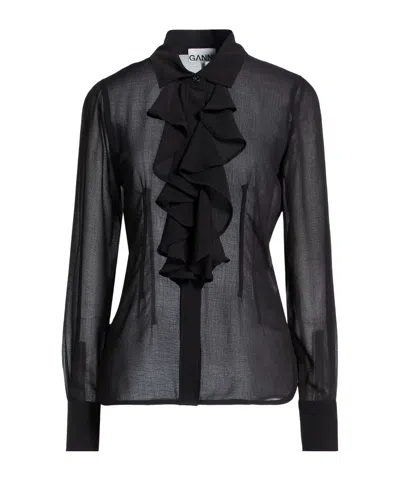 Ganni Plain Long Sleeve Shirt In Black