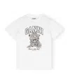 Ganni White T-shirt With Print And Logo Lettering On The Front In Cotton Woman In White