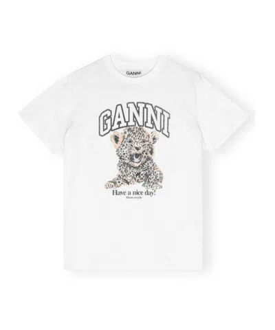 Ganni Leopard Print Relaxed Jersey T-shirt In Rosa