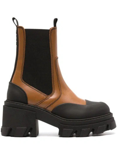Ganni Patent Leather Chelsea Boots In Camel