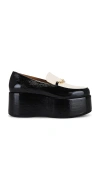 Ganni Bicolor Patent Platform Loafers With 7 Cm Heel In Black & Egret
