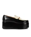 Ganni Bicolor Patent Platform Loafers With 7 Cm Heel In Black