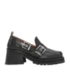 Ganni Loafers Featuring Chunky Heel And Buckle In Black