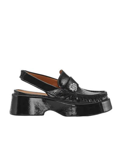 Ganni Platform Slingback Loafers In Black