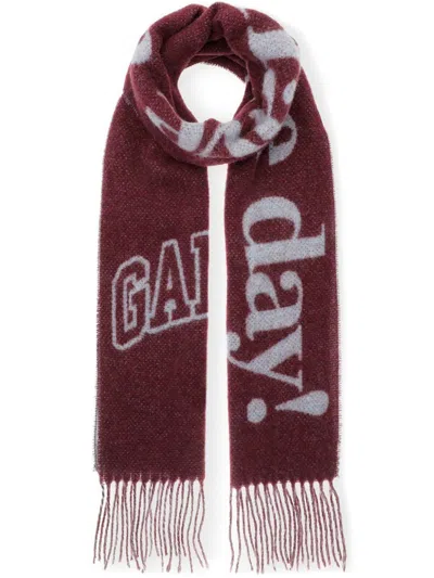 Ganni Please Recycle Scarf In Red