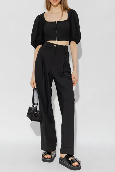 Ganni Pleat-front Trousers In Black