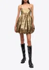 Ganni Wrinkled Mini Dress In Gold