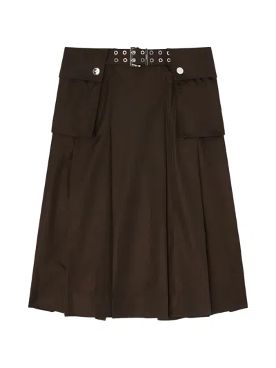 Ganni Women Duchesse Nylon Pleated Skirt In Brown