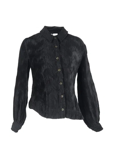 Pre-owned Ganni Pleated Button-down Blouse In Black