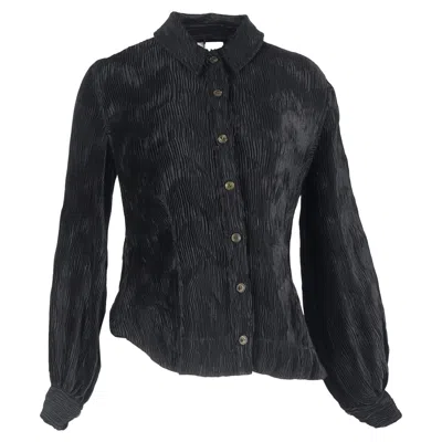 Ganni Pleated Button-down Blouse In Black Polyester In Gray