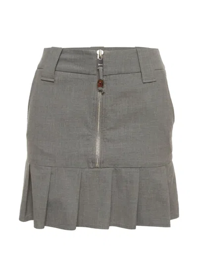 Pre-owned Ganni Pleated Chambray Mini Skirt In Grey