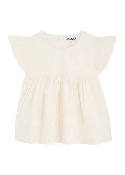 Ganni Pleated Cotton-blend Poplin Blouse In White