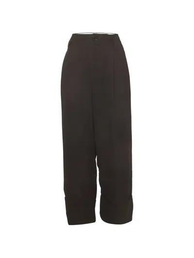Pre-owned Ganni Pleated Cropped Trousers In Black
