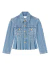 Ganni Striped Denim Pleated Jacket In Blue