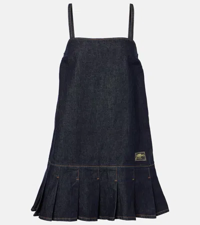 Ganni Dark Blue Denim Mini Dress In Black