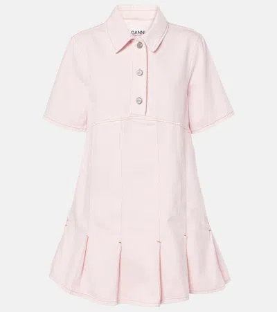 Ganni Pleat-hem Denim Mini Dress In Pink | ModeSens