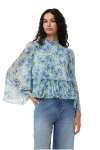 Ganni Short Sleeve Pleated Georgette Blouse In Ice Water
