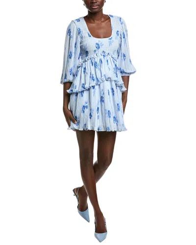 Ganni Pleated Georgette Flounce Smock Mini Dress In Multi