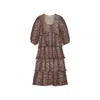Ganni Leopard Pleated Georgette Flounce Smock Midi Dress