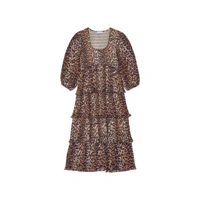Ganni Women Leopard Print Midi Dress In Animal Print