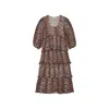 Ganni Leopard Pleated Georgette Flounce Smock Midi Dress In Brown