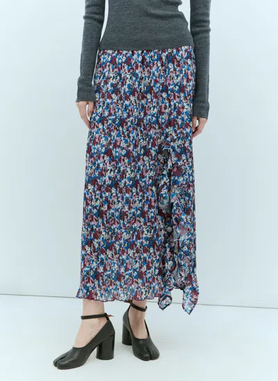 Ganni Pleated Georgette Midi Flounce Skirt In Multicolour