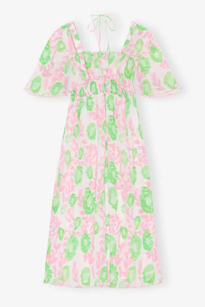 Ganni Pleated Georgette Midi Smock Dress - Size 46 Pink
