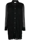 Ganni Straight-point Collar Textured-finish Dress In Black