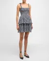 Ganni Pleated Georgette Tie-shoulder Smock Mini Dress In Phantom