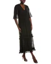 Ganni Pleated Georgette V-neck Maxi Dress In Black