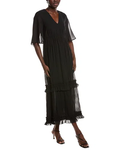 GANNI GANNI PLEATED GEORGETTE V-NECK MAXI DRESS