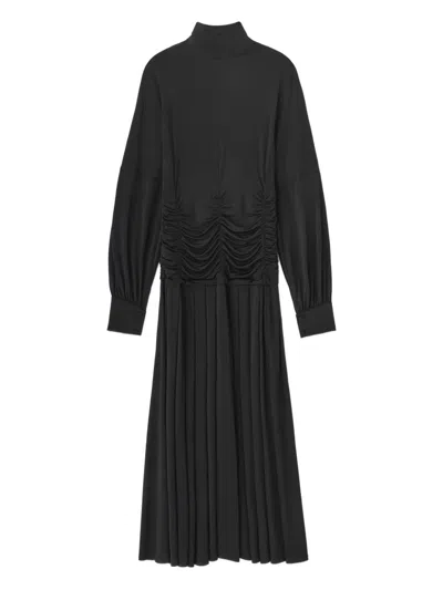 Ganni High Neck Dress Long Sleeves Midi In Black