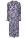 Ganni Pleated Midi Dress With High Neckline In Multi
