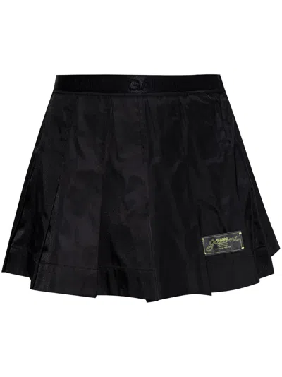 Ganni Black Duchesse Nylon Pleated Mini Skirt