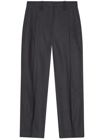 Ganni Pleated Pinstripe Trousers In Black