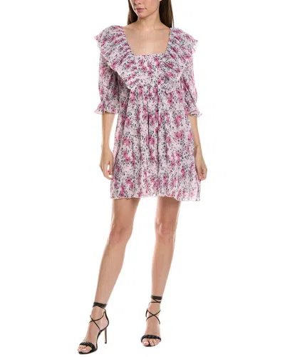 Ganni Pleated Ruffle Mini Dress In Pink